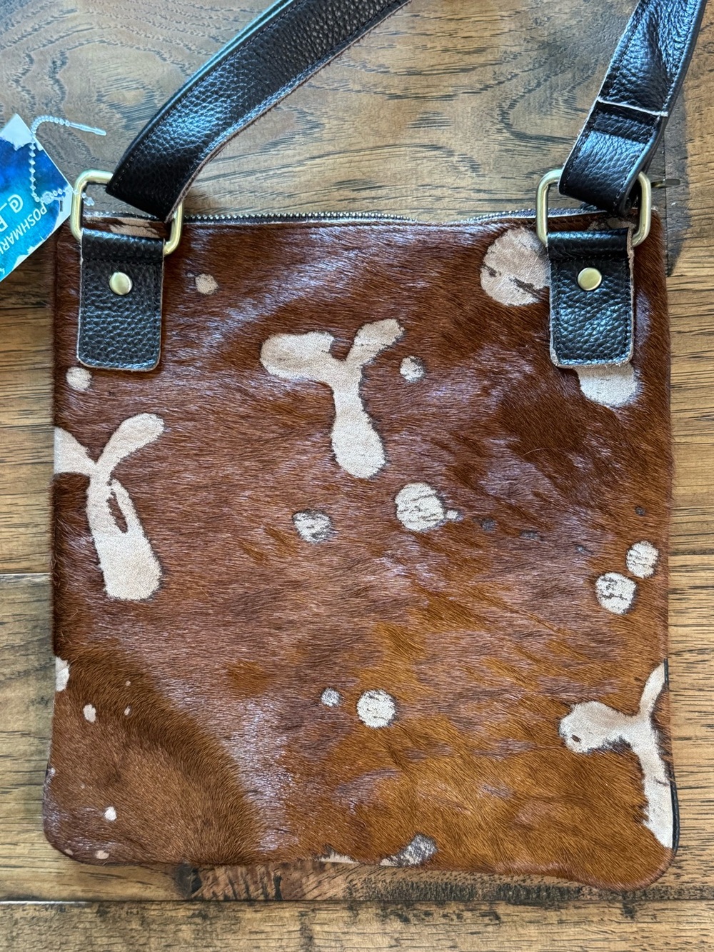 Keep It Gypsy Upcycled Boho LV Calf Hair Leather Crossbody Brown NWOT - Picture 3 of 9
